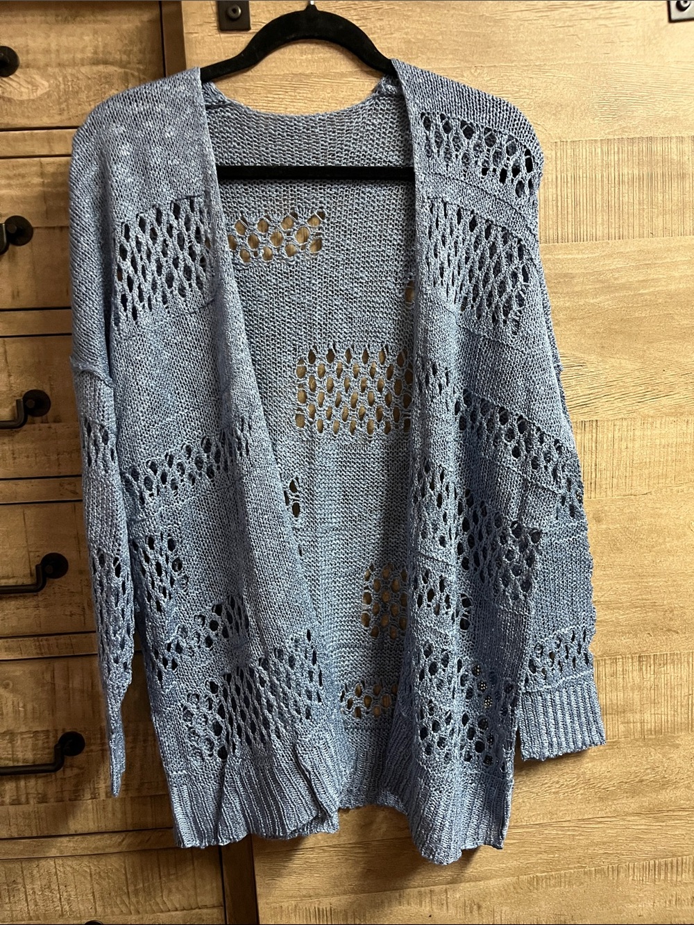 Light Blue Open-Front Knit Cardigan Sweater